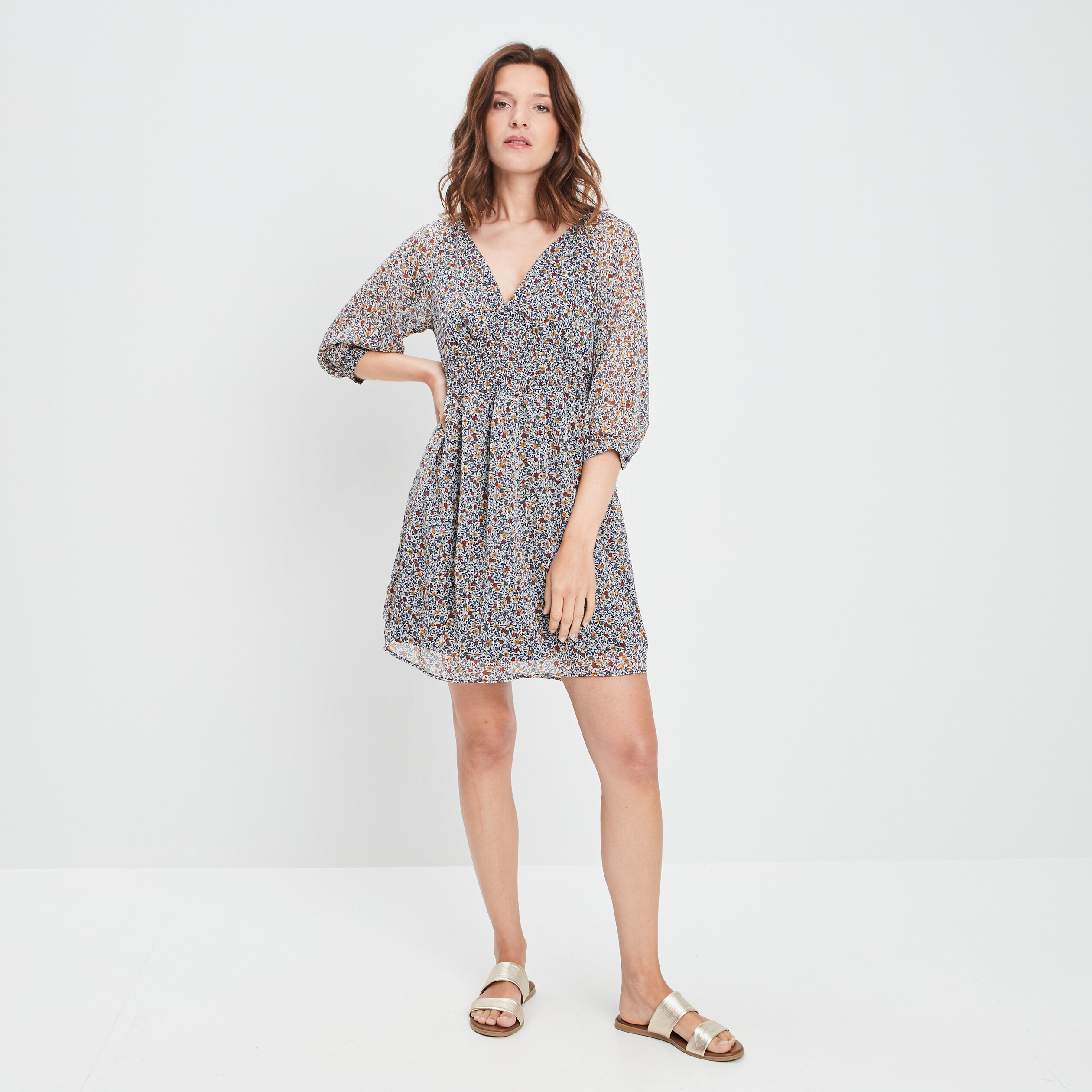Robe droite manches 3 4 bleu femme | La Halle