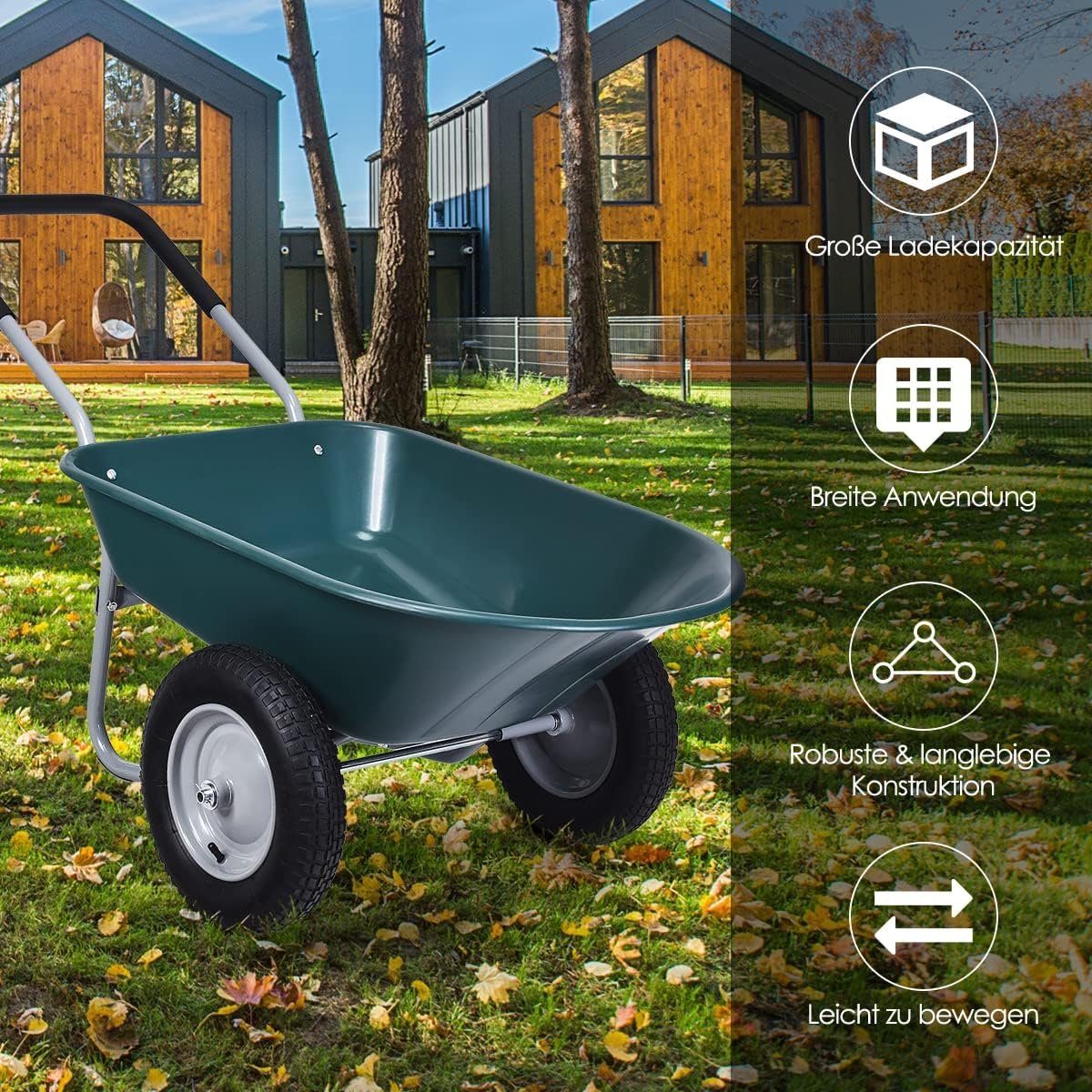 KOMFOTTEU Schubkarre, mit Metall Felge & PP Wanne & Softgrip-Griffe