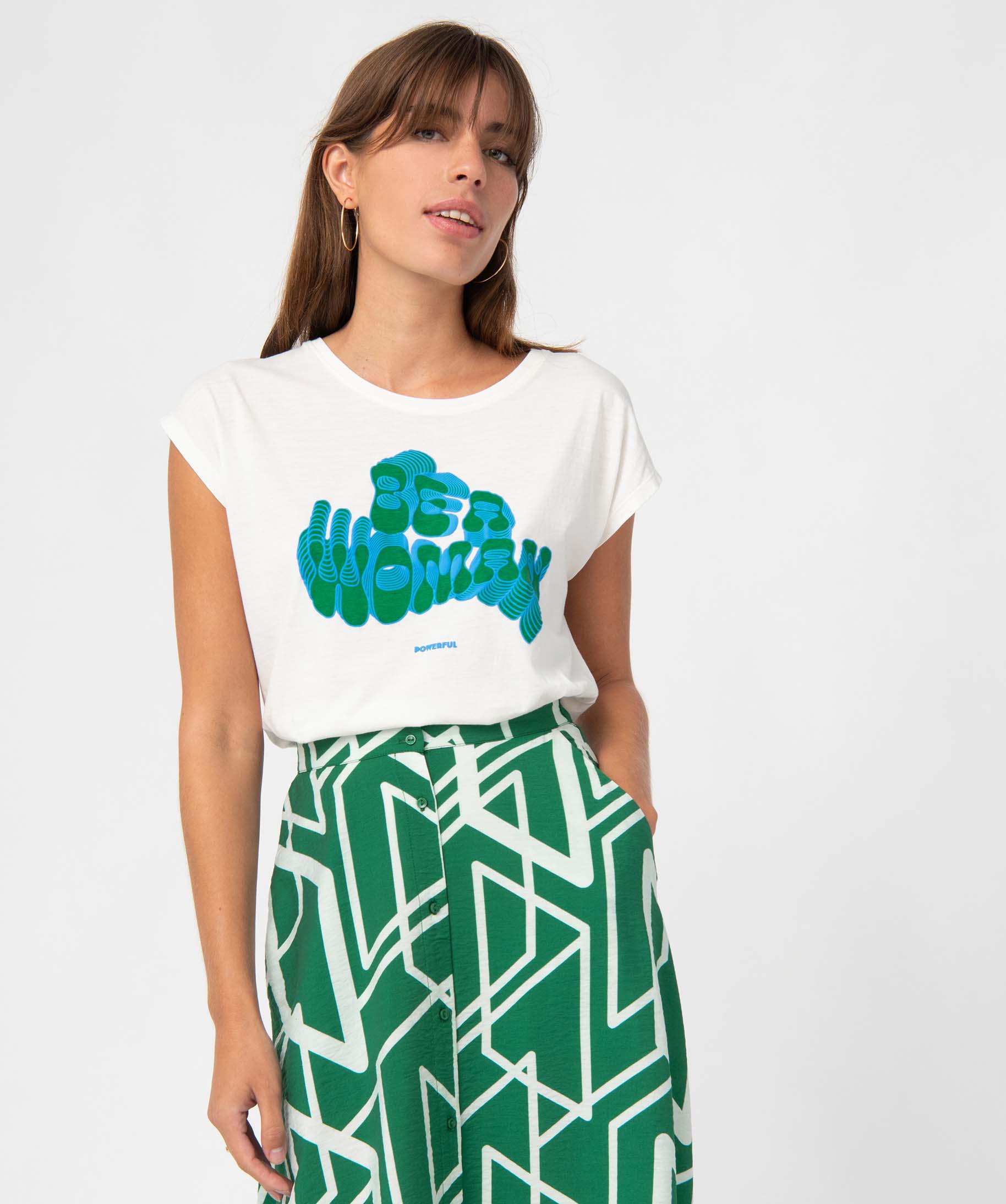 Tee-shirt femme loose à manches courtes et motif 70's ecru | GEMO