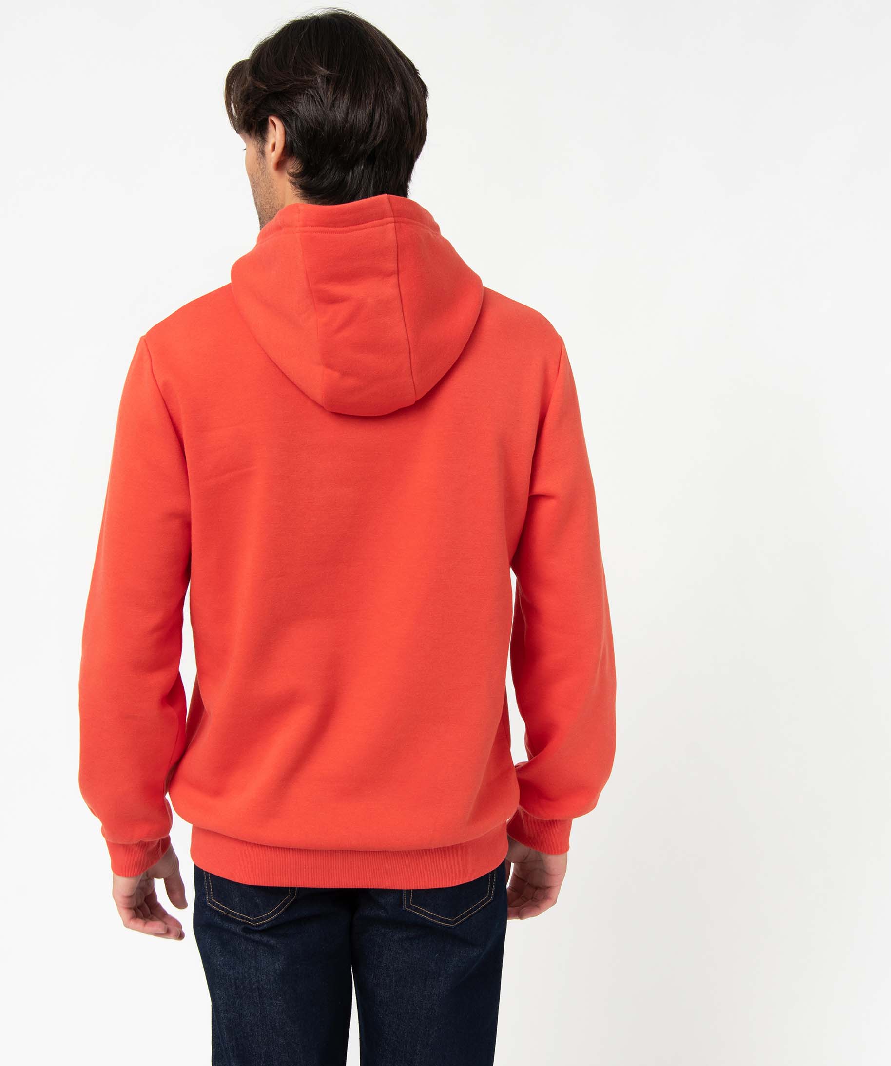 Sweat homme à capuche intérieur molletonné orange | GEMO
