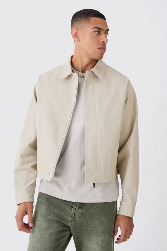 Kastige smarte gerippte Twill Harrington-Jacke