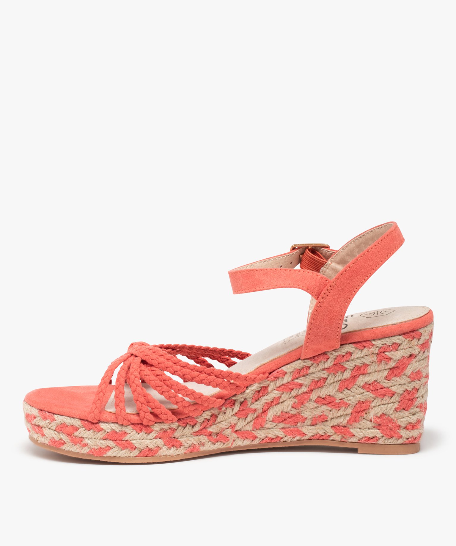 Sandales femme compensées à fines brides tressées rose | GEMO