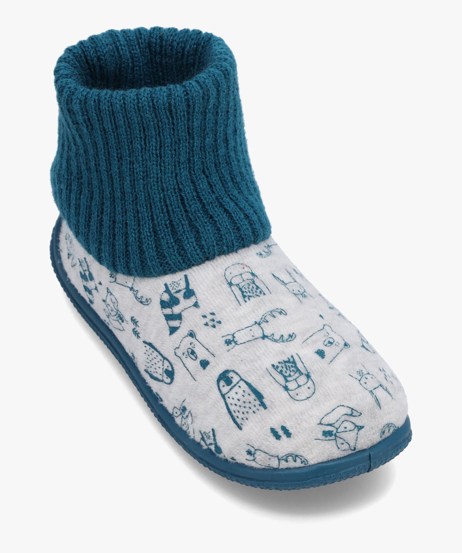 Chaussons Garçon montants en velours ras imprimé bleu | GEMO