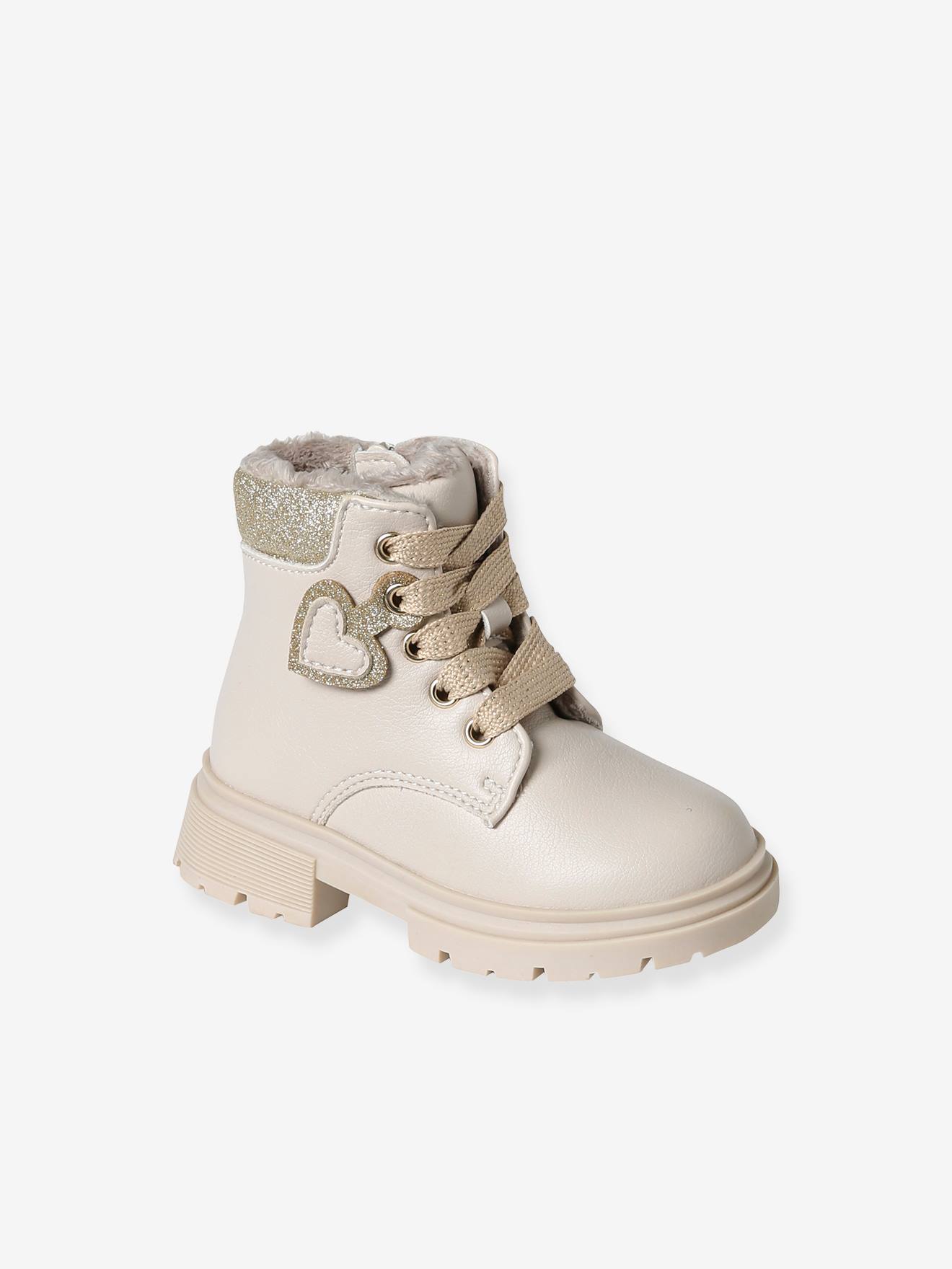 Vertbaudet Warme Baby Schnürboots mit Reißverschluss - wollweiß