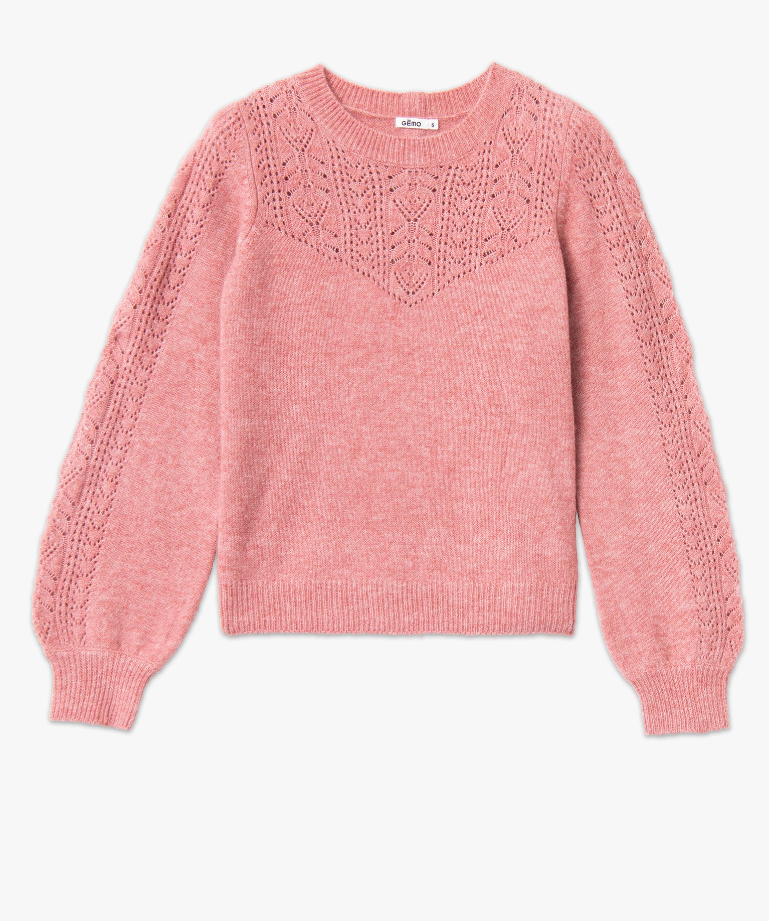 Pull en maille ajourée avec boutons décoratifs femme rose | GEMO