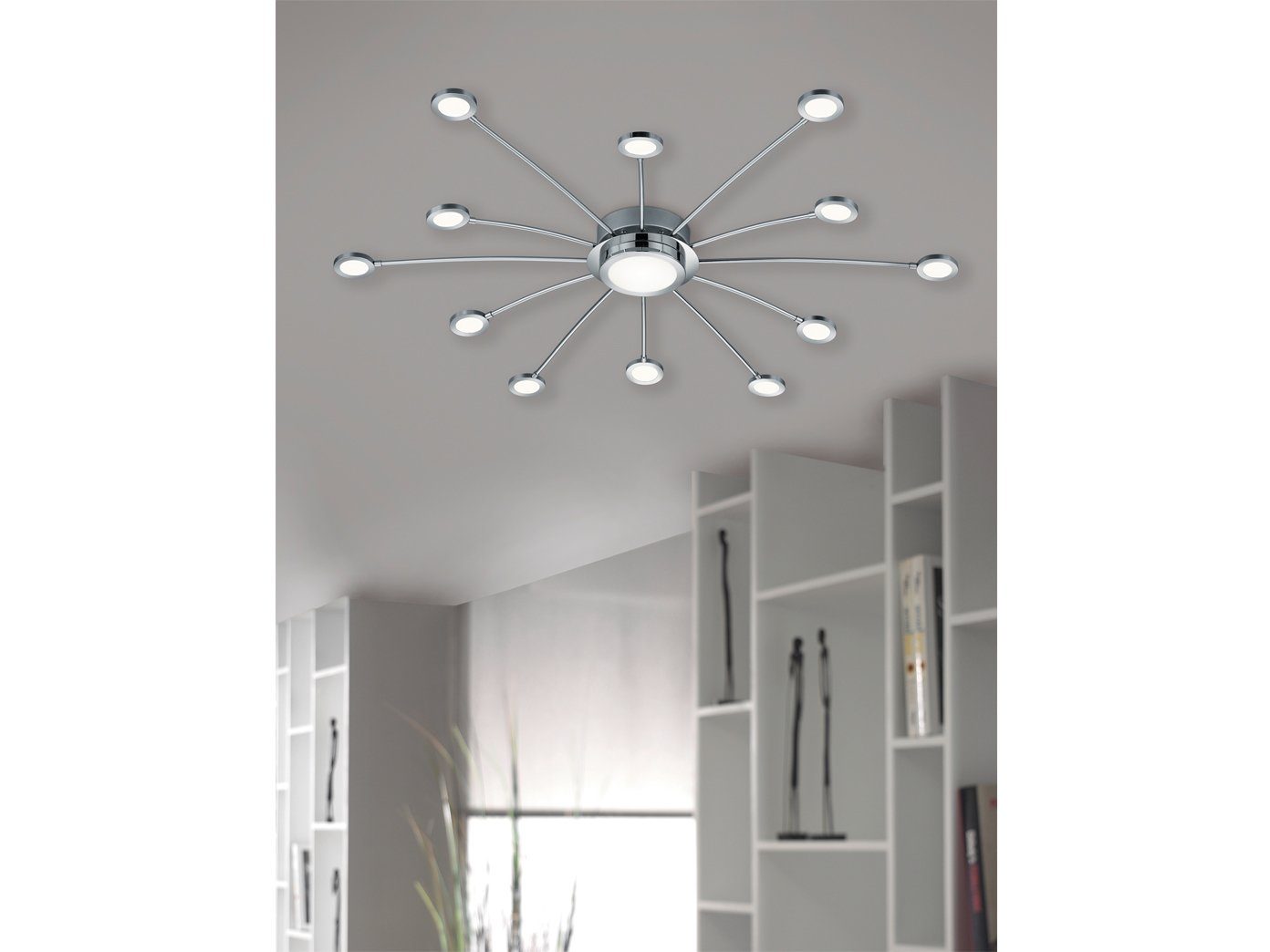 TRIO LED Deckenleuchte, Dimmfunktion, LED fest integriert, Einstellbar: Warmweiß - Neutralweiß - Tageslichtweiß, ausgefallene große flach-e Design-er Treppenhaus Beleuchtung Ø 100cm