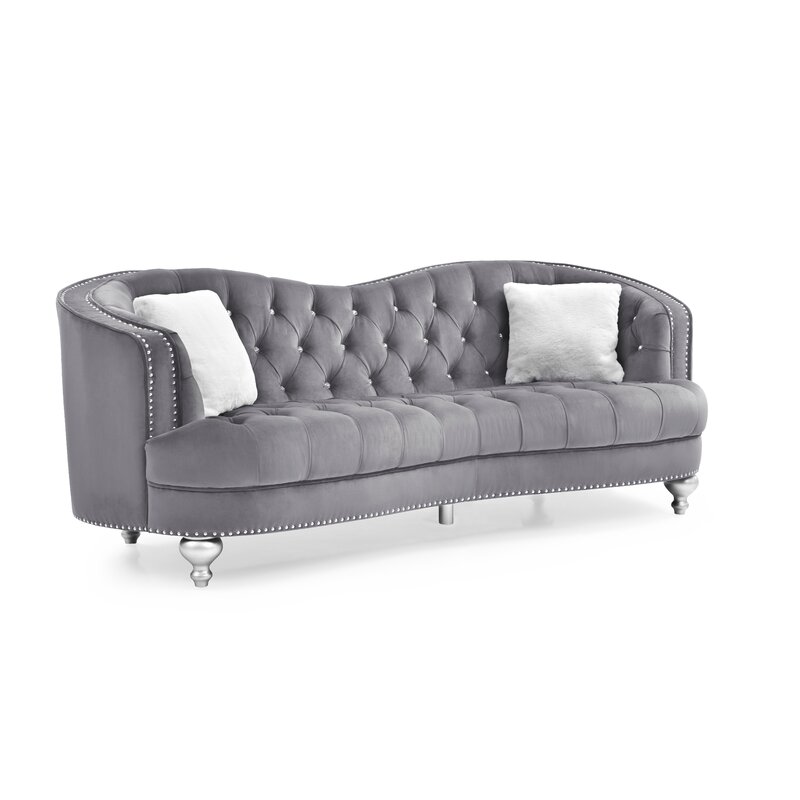 Karli 90” Velvet Recessed Arm Curved Sofa