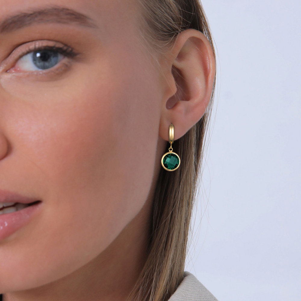 Elli PREMIUM Elli PREMIUM Boucles d'Oreilles Femmes Créoles Pendentif Rond avec Quartz Vert en Boucles d'oreilles