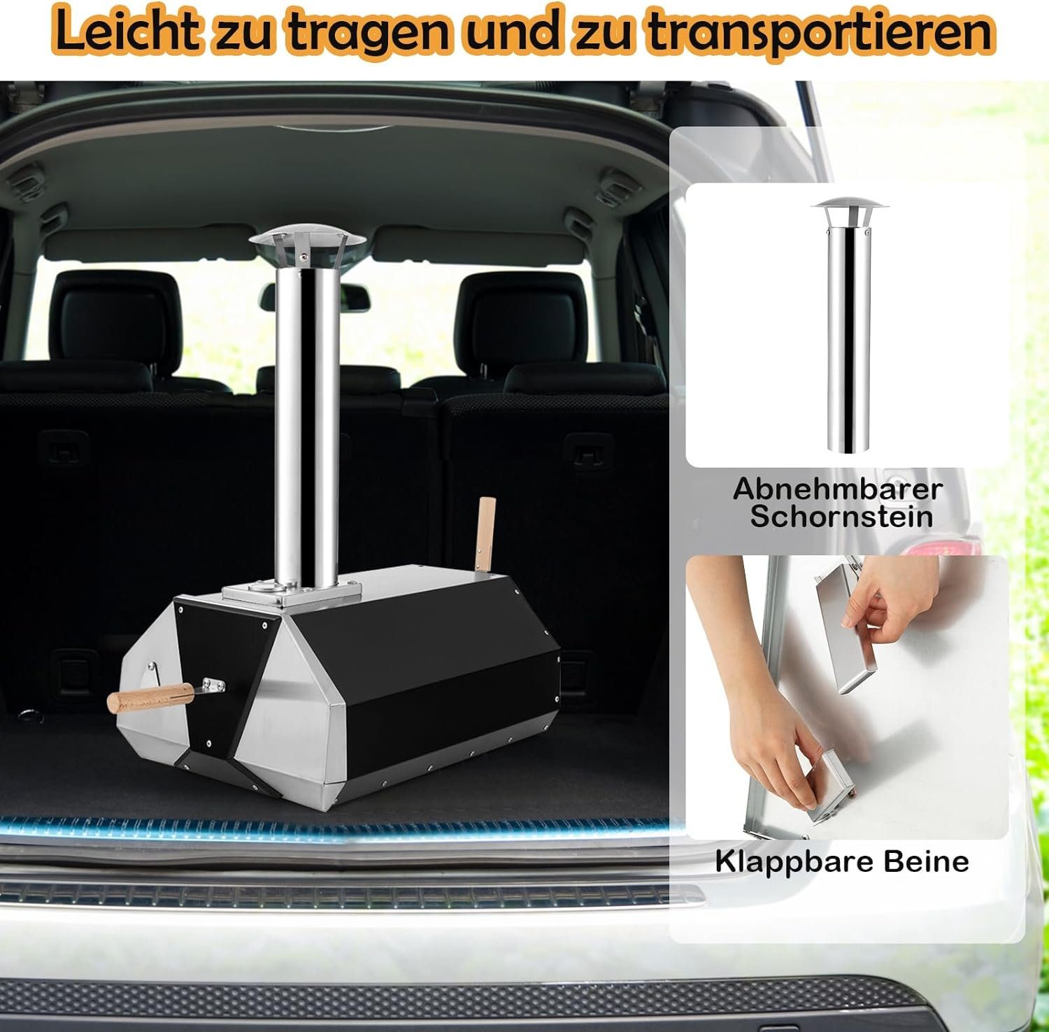 KOMFOTTEU Pizzaofen Gartenofen, mit Pizzastein, Pizzaschieber & Thermometer