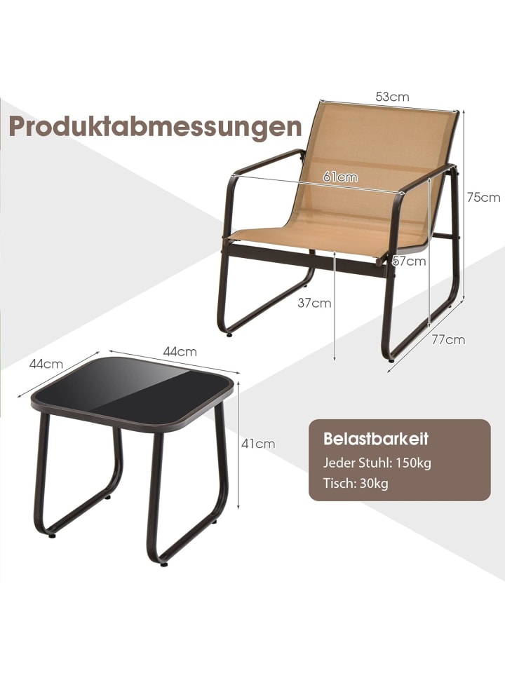 COSTWAY 3-tlg. Gartenmöbel Set in Braun günstig kaufen onesize