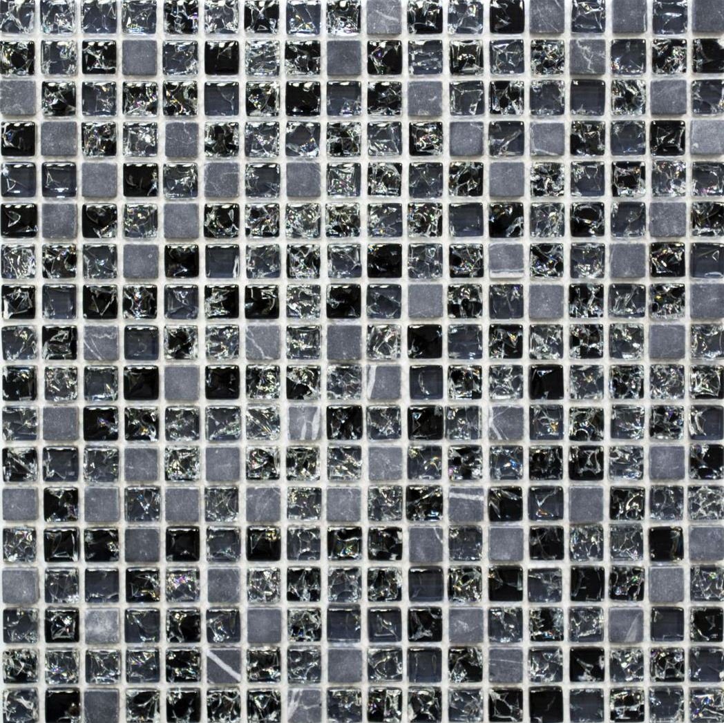 Mosani Mosaikfliesen Glasmosaik Naturstein Mosaik schwarz glänzend / 10 Matten