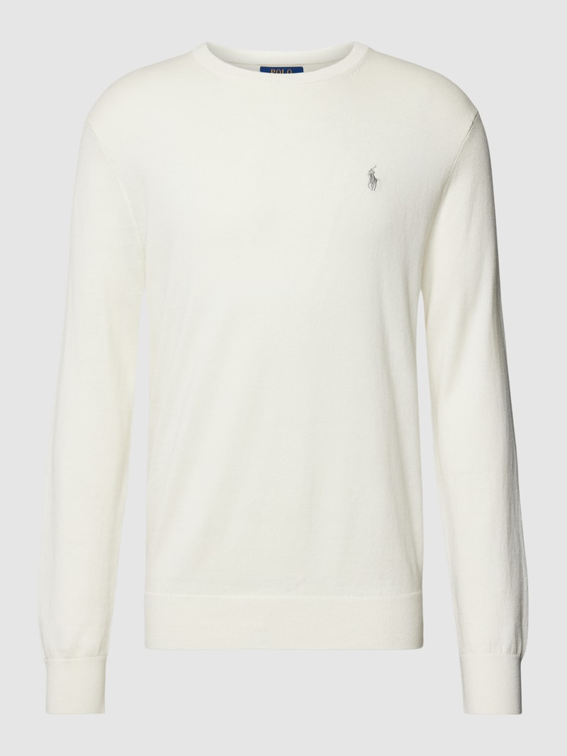 Strickpullover aus Baumwoll-Kaschmir-Mix mit Logo-Stitching in offwhite