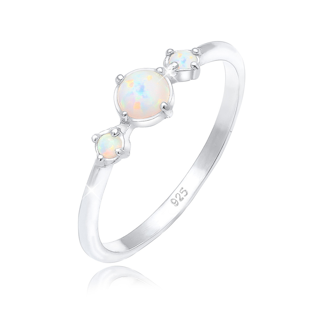 Elli Elli Bague Femmes Bande Géo Vintage Tendance avec Opale Synthétique en Argent Ste Bague