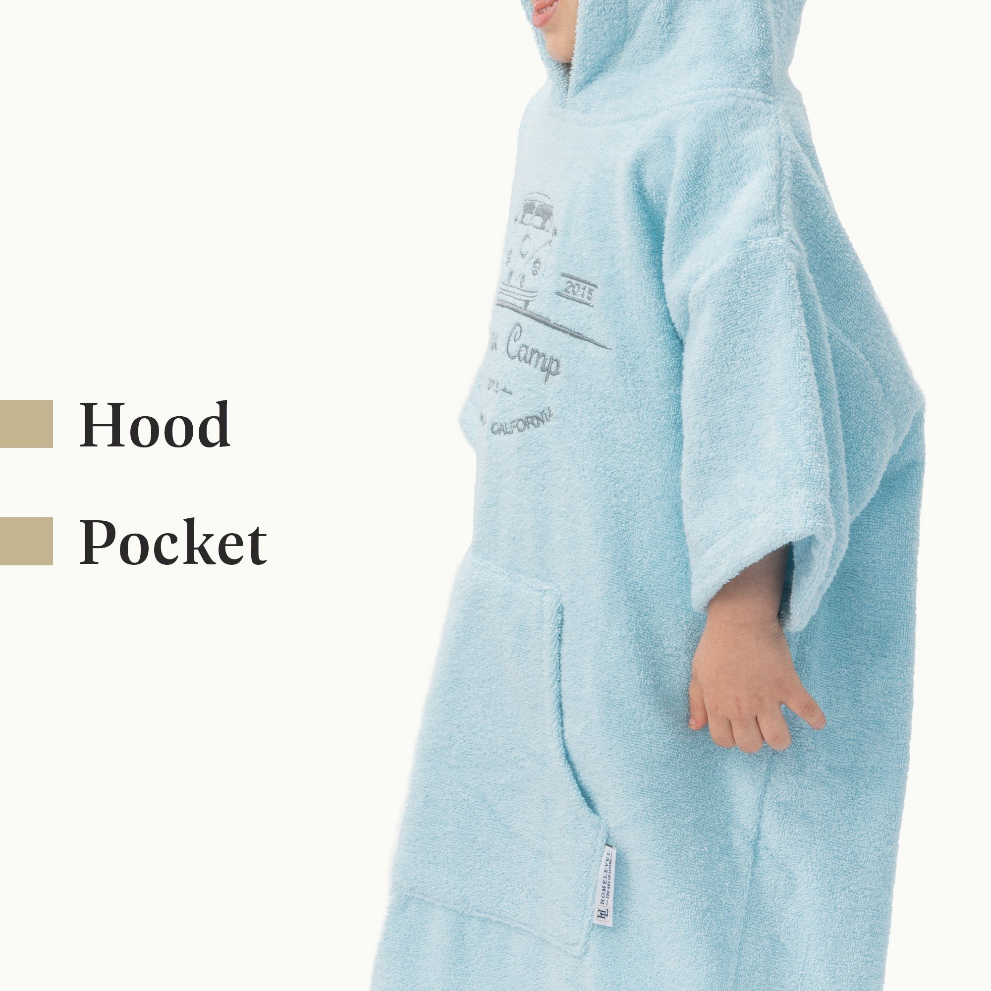 HOMELEVEL Bademantel Badeponcho Surfponcho für Kinder und Teenager mit Kapuze unisex, Baumwolle