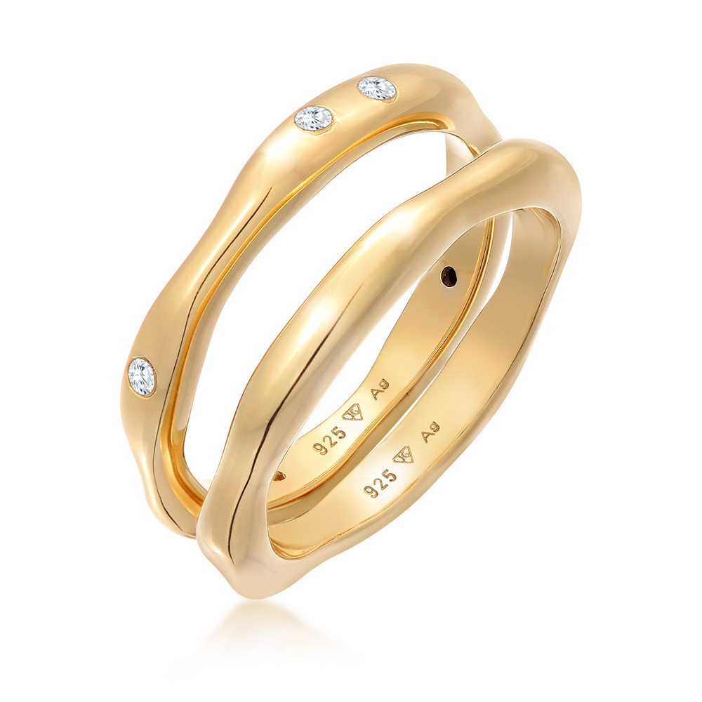 Elli Elli Bague Femmes Bande Set de 2 Basique avec Cristaux de Zirconium en argent ste Bague