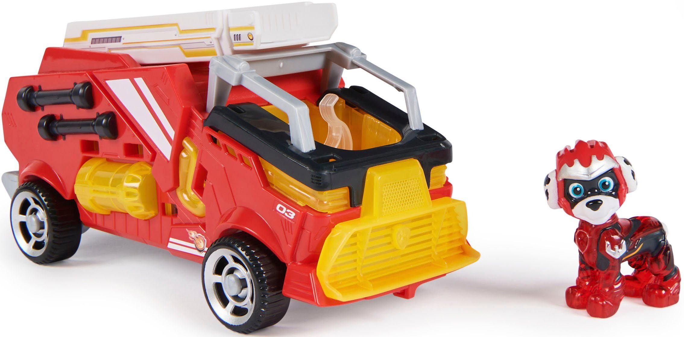 Spin Master Spielzeug-Auto PAW Patrol, Der Mighty Kinofilm: Superhelden-Basis-Fahrzeug, von Marshall Löschzug mit Welpenfigur, Licht- und Soundeffekt