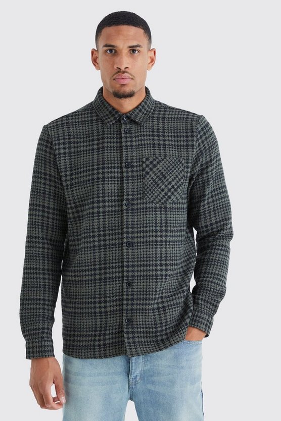 Tall langärmliges strukturiertes kariertes Overshirt