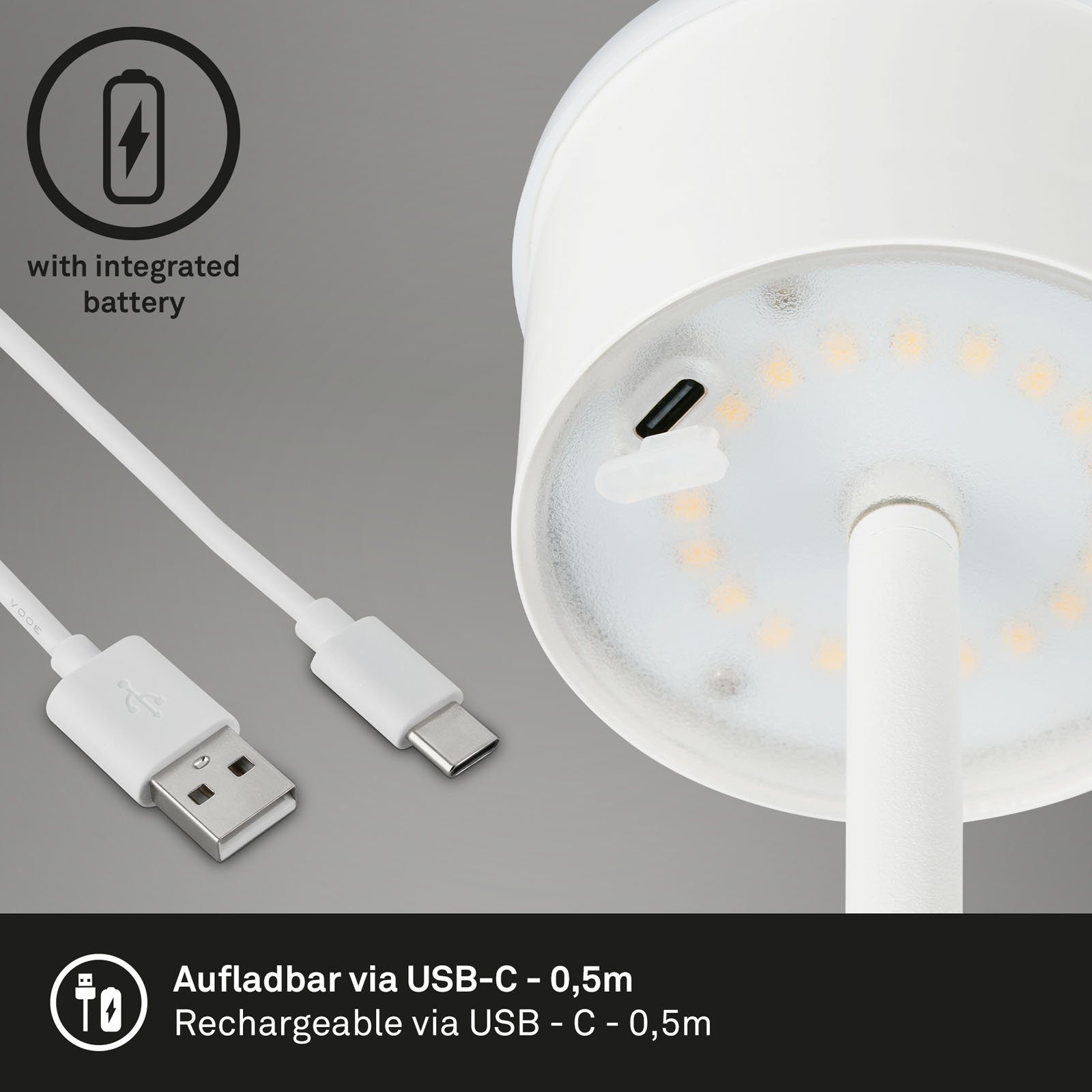 Briloner Leuchten LED Außen-Stehlampe 1438016, LED fest verbaut, Warmweiß, Akku, höhenverstellbar, USB-C, warmweiß, IP44, schwarz, 38-130 cm