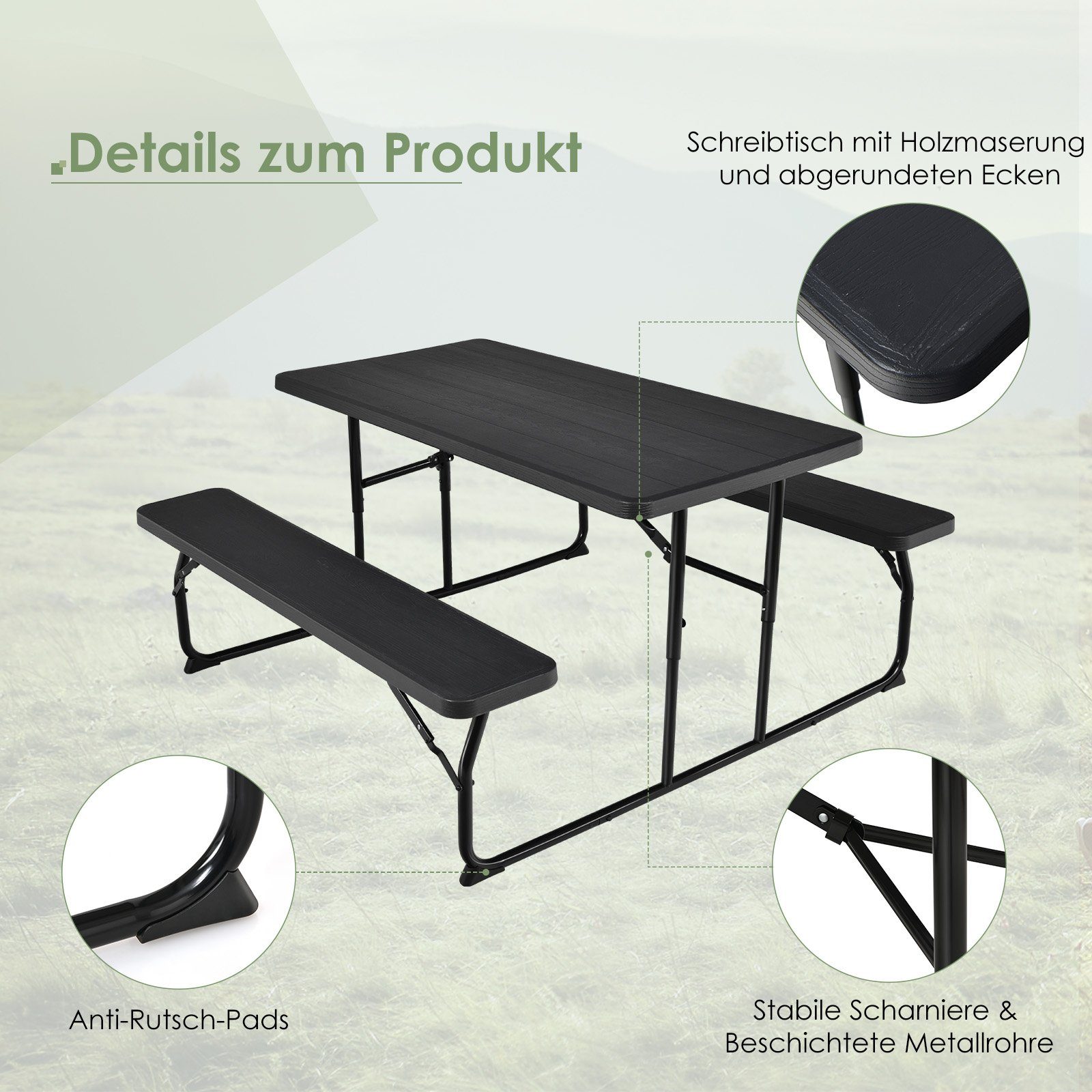 COSTWAY Bierzeltgarnitur, 136 cm Campingtisch mit Bänken, klappbar