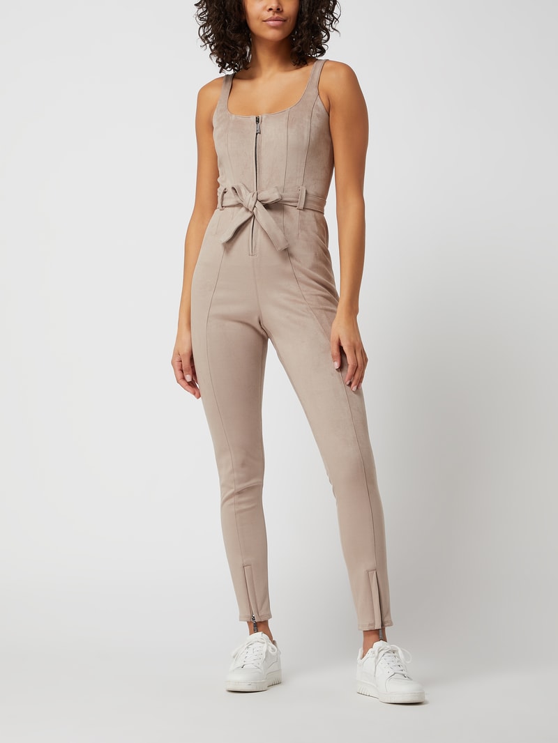 Jumpsuit in Veloursleder-Optik in taupe
