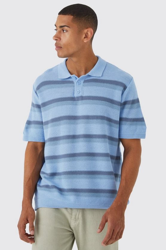 Kastiges gestreiftes Oversize Strick-Poloshirt
