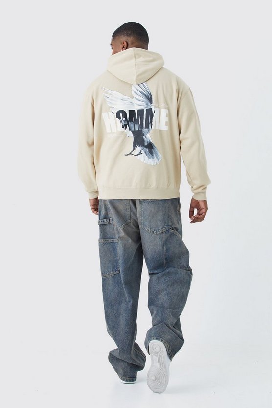 Plus Oversize Hoodie mit Homme Print