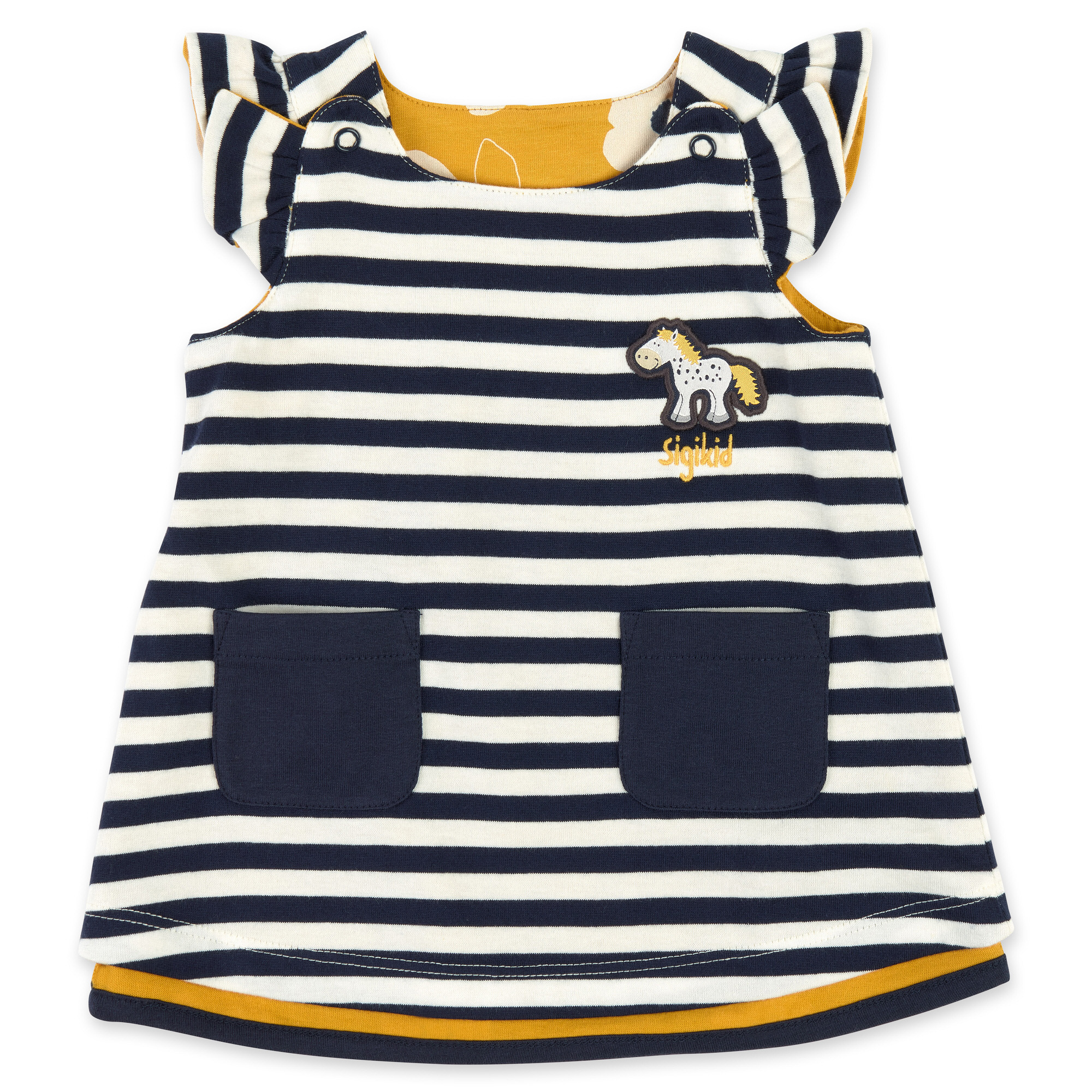 Baby Wende Trägerkleid Pony, blau-weiß geringelt oder ge