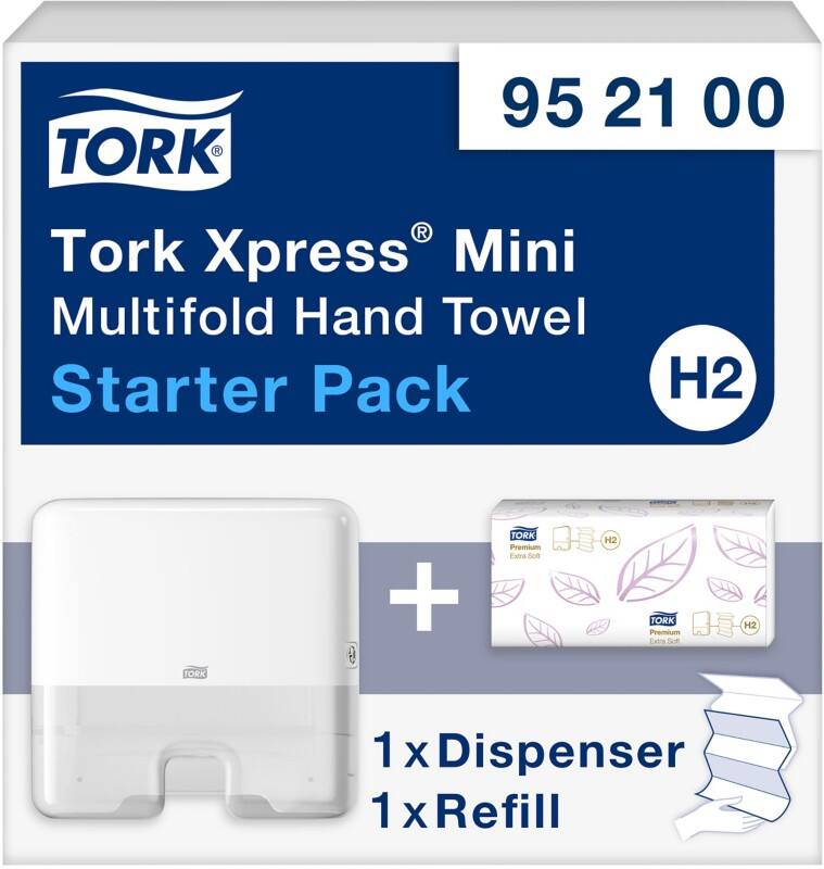 Tork Falthandtuchspender und Handtücher H2 Xpress Starterpack Kunststoff Abschließbar Wandmontage Weiß 29,5 x 10,1 x 30,2 cm