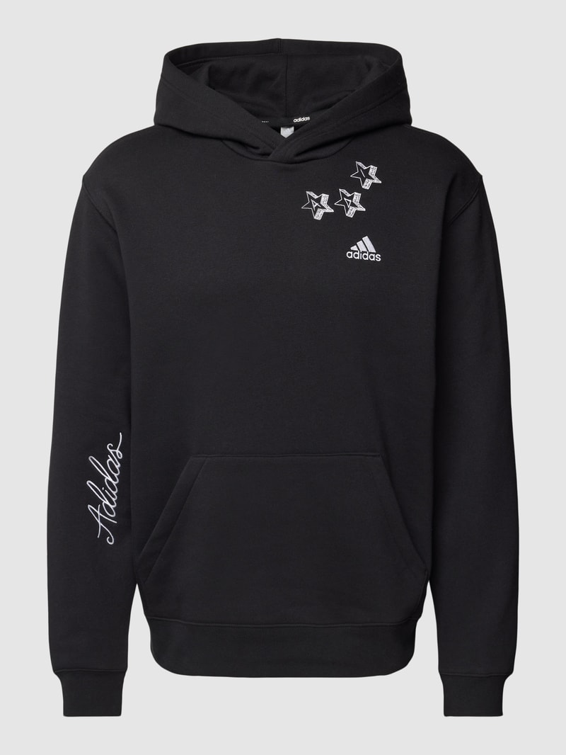 Hoodie mit Motiv-Stitching in schwarz