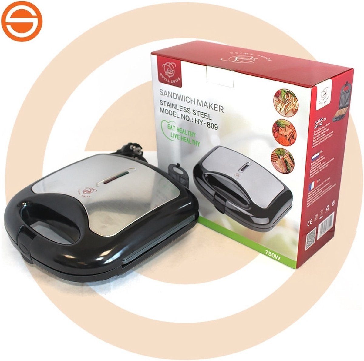 Royal Swiss Sandwichmaker, Kontaktgrillgerät 750W - Toaster