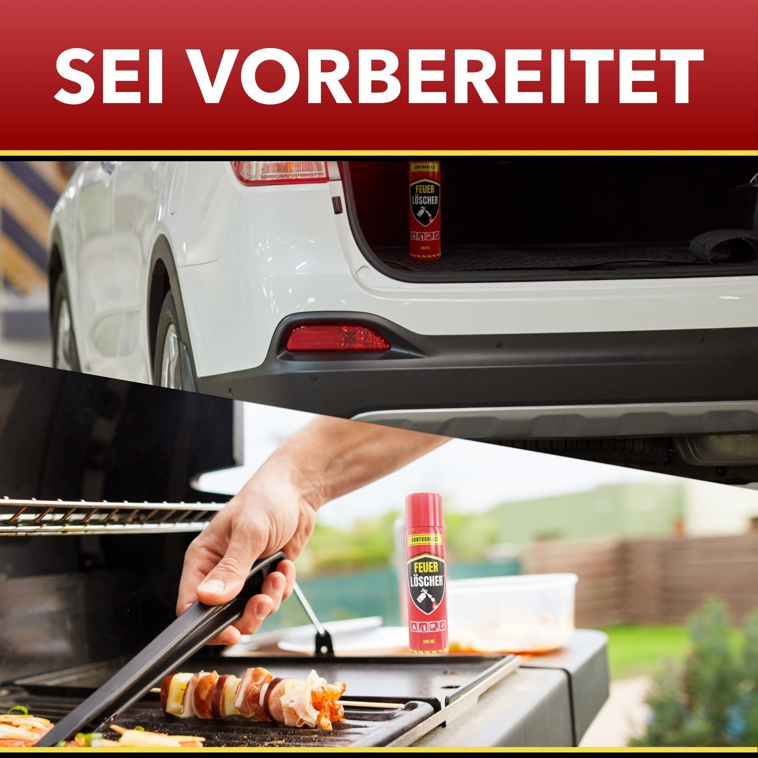 CONTRABLAZE Feuerlöschspray 1x 500ml gegen Fett- und Entstehungsbrände, für mehr Sicherheit im Haushalt, (Spar-Set, 1-St., Unterschiedliche Stückanzahl) Optimal geeignet für die Küche, Grill, Auto, Kabel- und Fettbrände