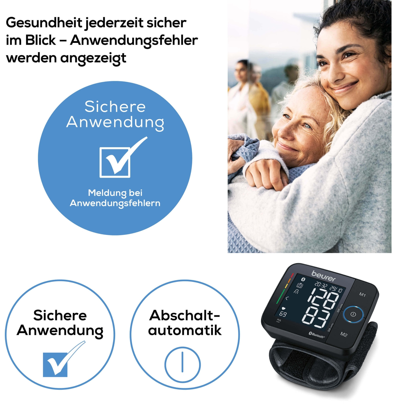 Beurer Handgelenk-Blutdruckmessgerät BC 54 <i>Bluetooth</i>®-Handgelenk-Blutdruckmessgerät mit App & Inflation Technology