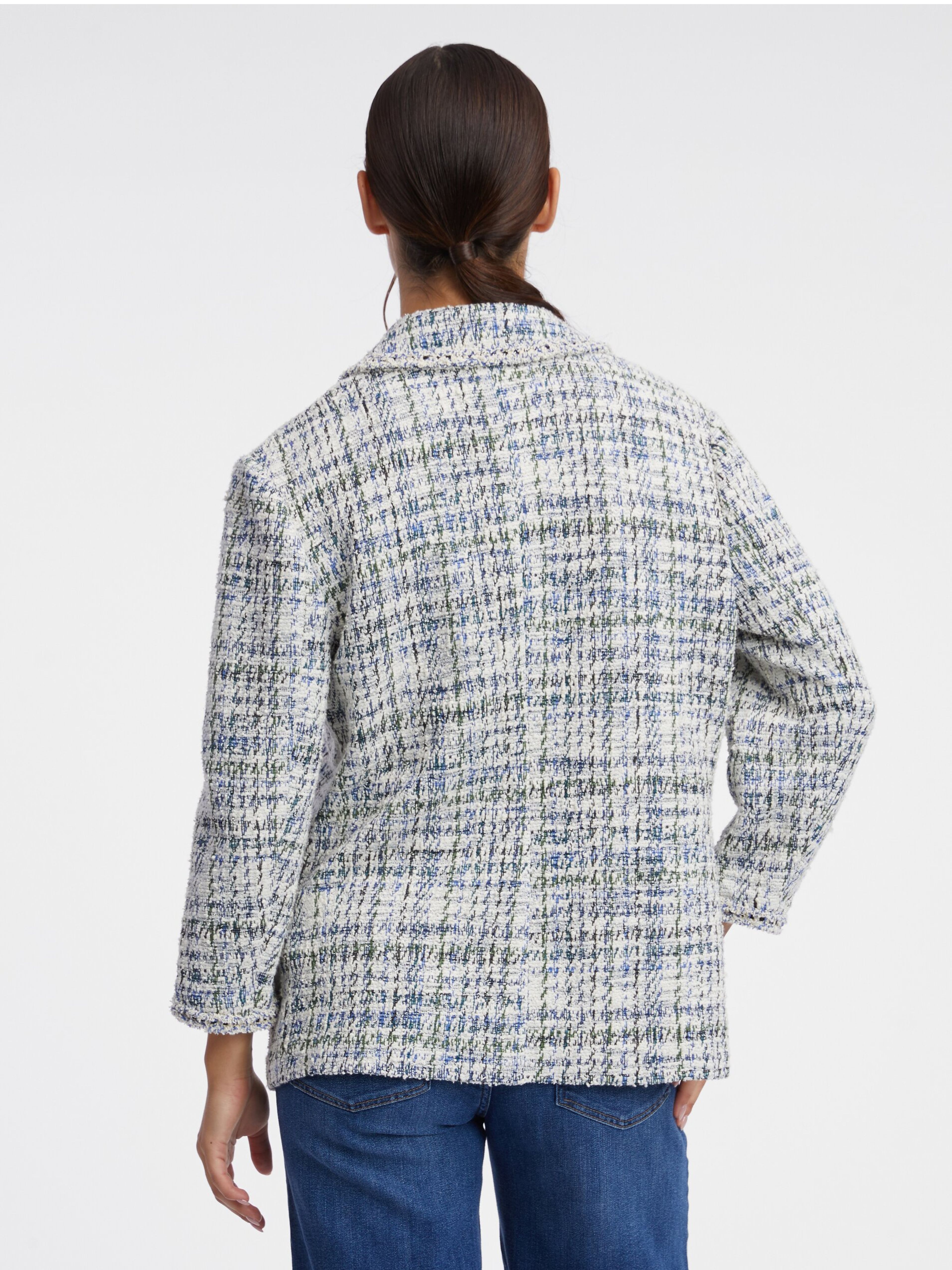 Blaue und cremefarbene Damen-Tweedjacke ORSAY