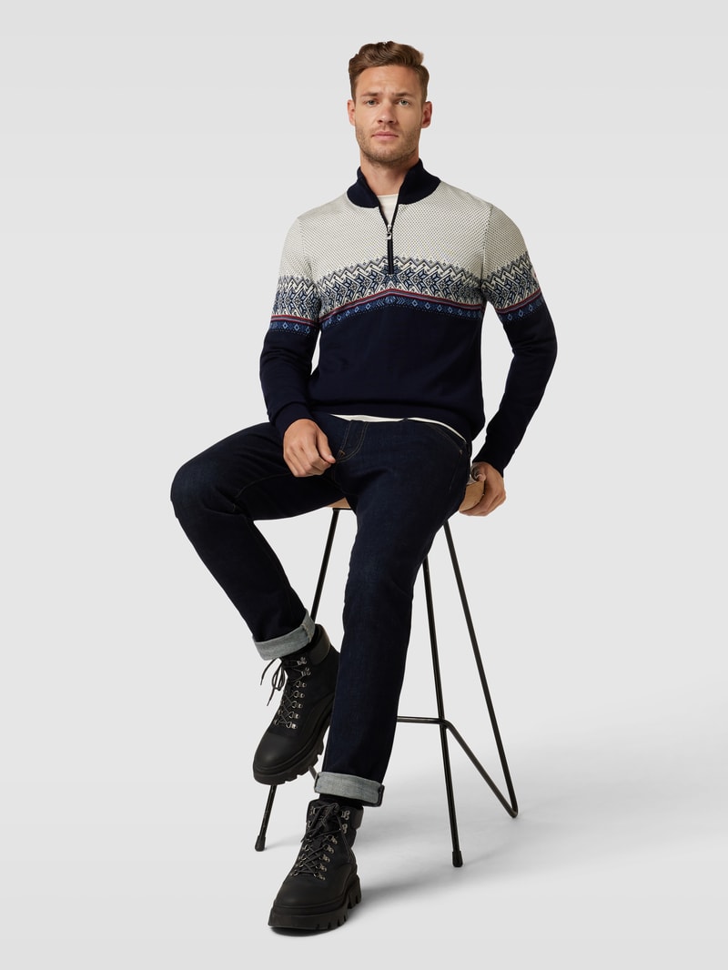 Strickpullover mit Allover-Muster Modell 'Hovden' in marineblau