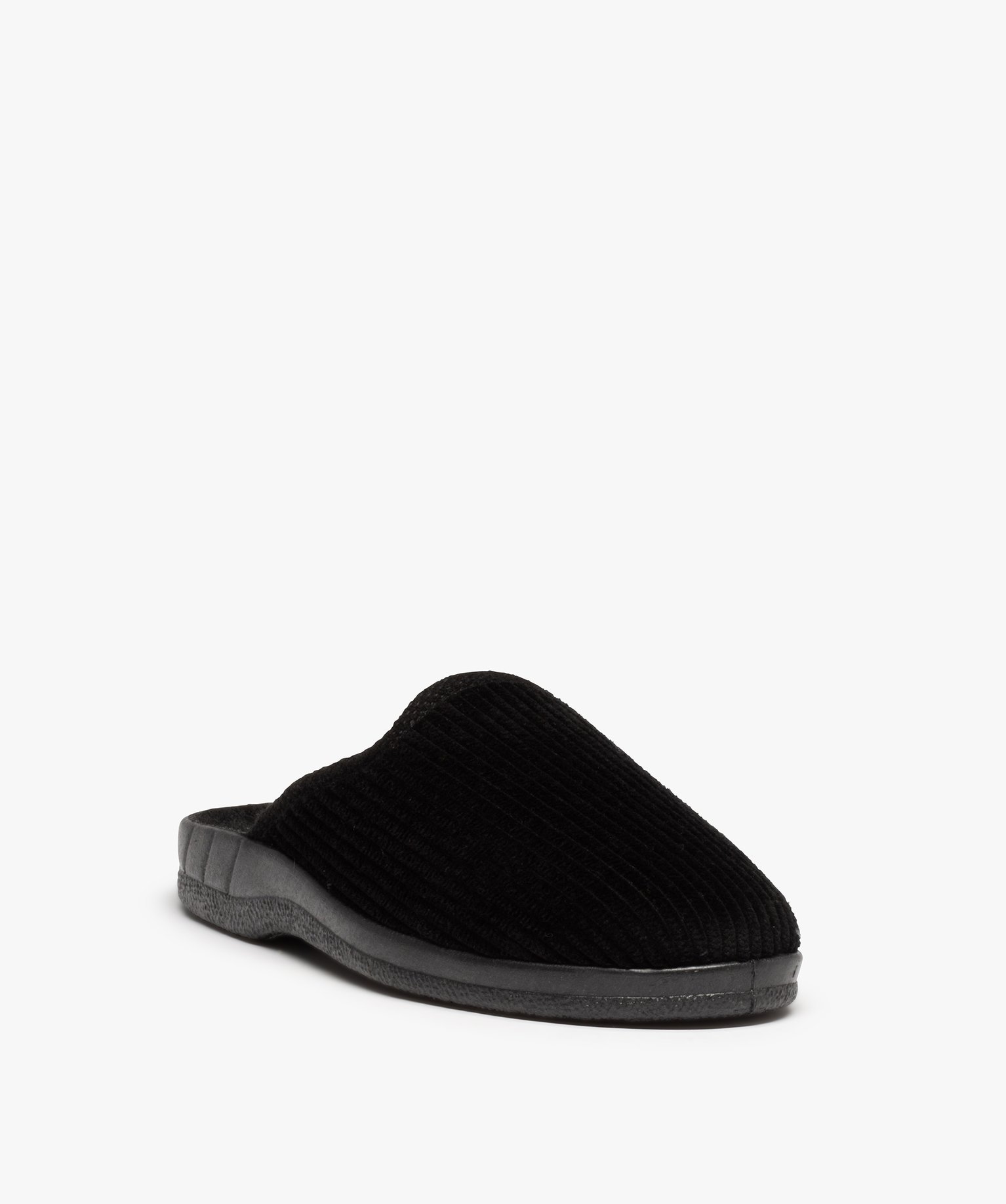 Chaussons homme mules en velours ctelé uni noir | GEMO