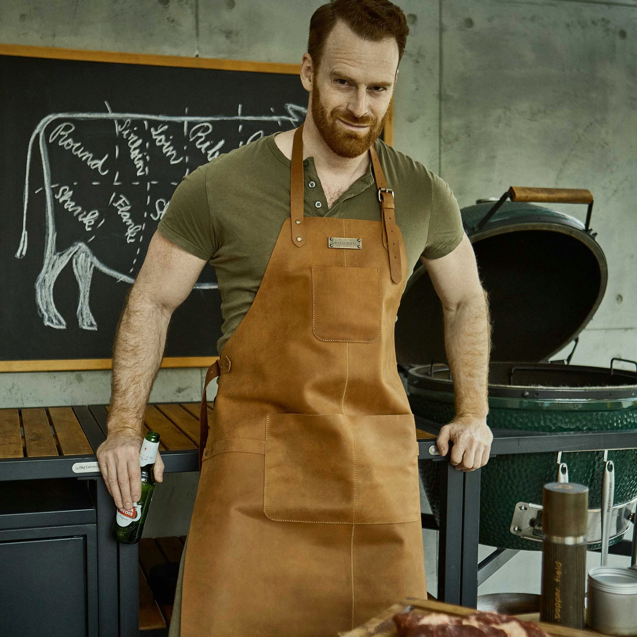 DRAKENSBERG Grillschürze Herren Bob Cognac-Braun, Premium Leder Koch- und Grillschürze für Männer, strapazierfähig