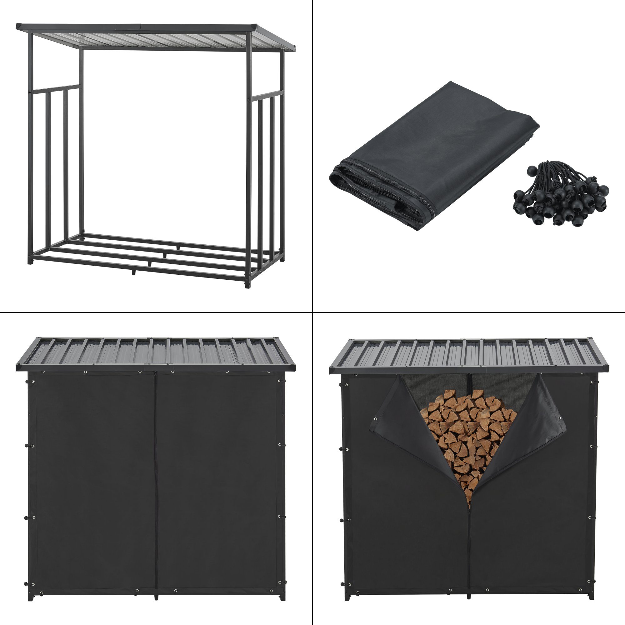 casa.pro Kaminholzregal, BxTxH:143x70x145 cm, Yakutat Kaminholzregal 145x143x70cm Schwarz