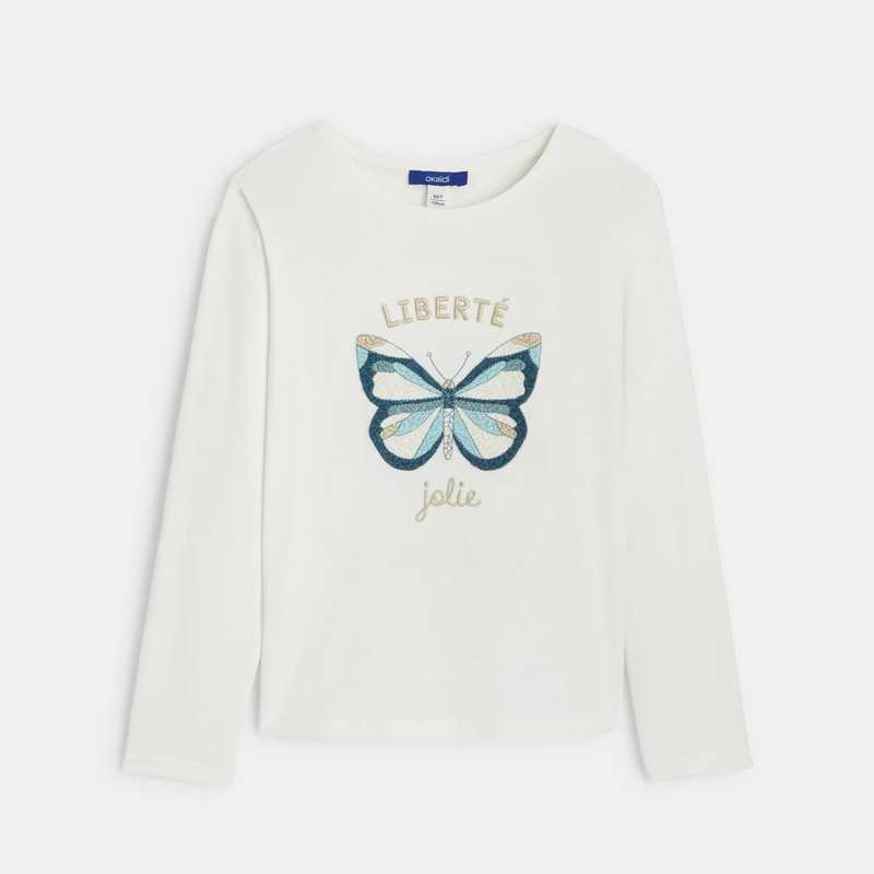 T-shirt manches longues motif papillon blanc fille