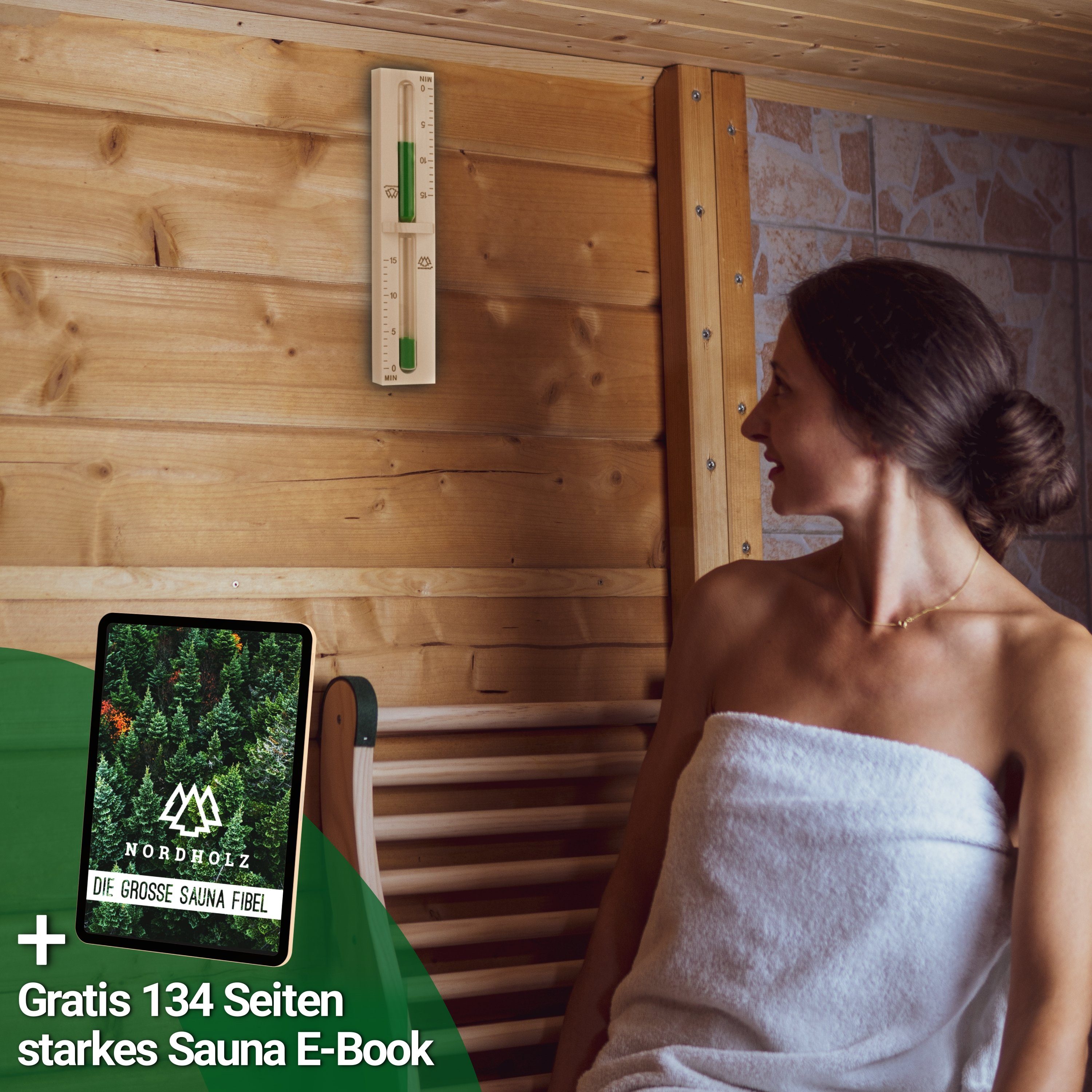 NORDHOLZ Sauna-Sanduhr Sauna Sanduhr 15 Minuten (Präzise Zeitmessung dank verfeinertem Sand)