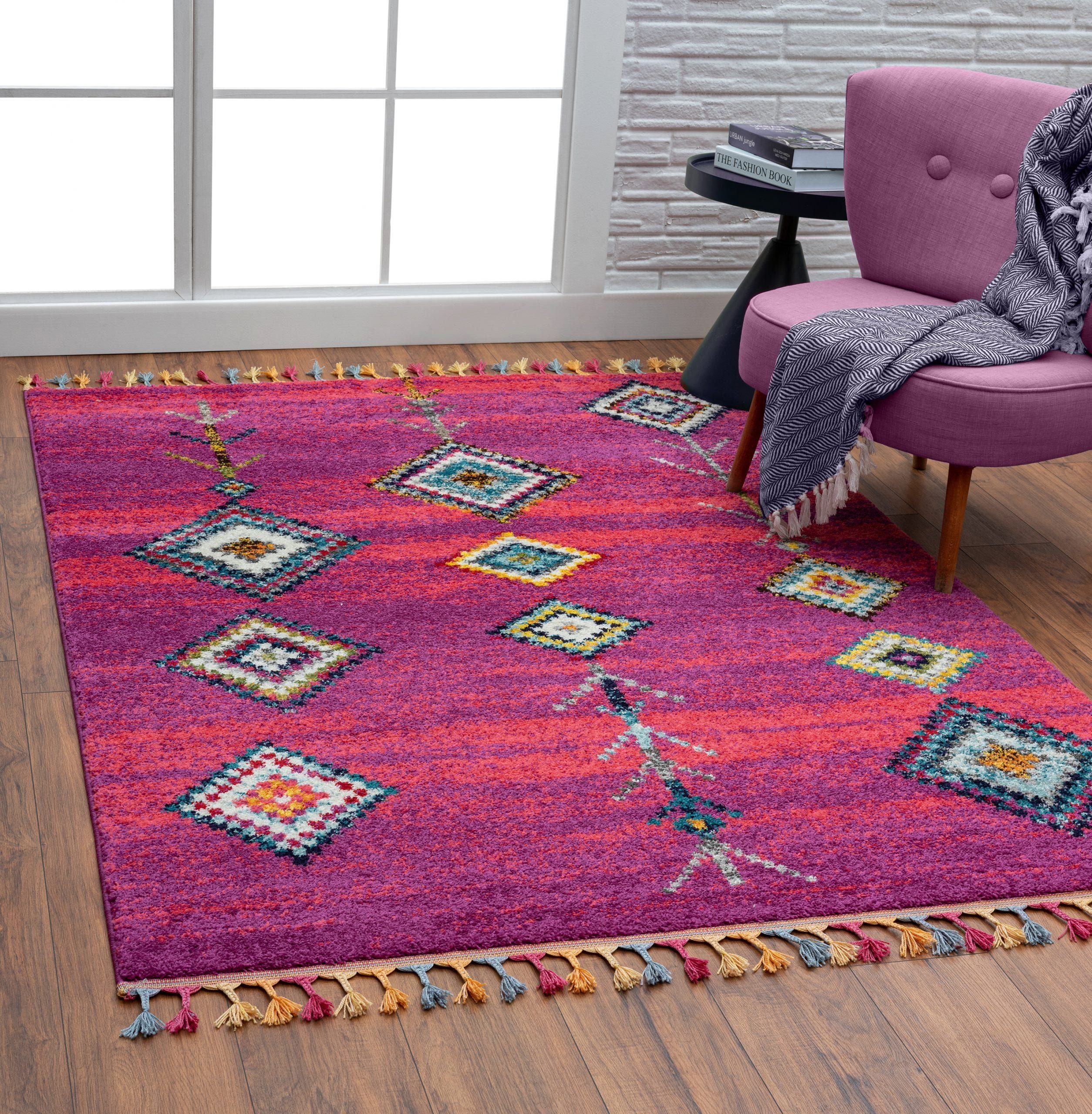 Hochflor-Teppich Marakesh-Teppich Rutschfest, TEPPIA, Höhe: 20 mm, Hochwertiger Teppich aus Polypropylen I Moderner Schlafzimmerteppich