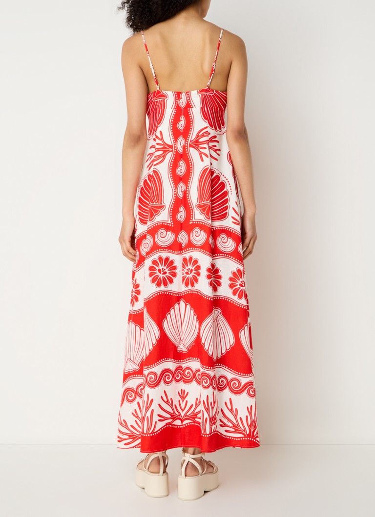 Rochie maxi din amestec de in cu imprimeu de frunze Farm Rio de la Ainika