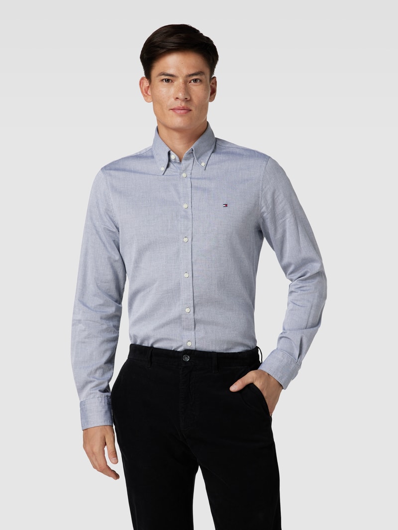 Slim Fit Business-Hemd mit Button-Down-Kragen in marineblau