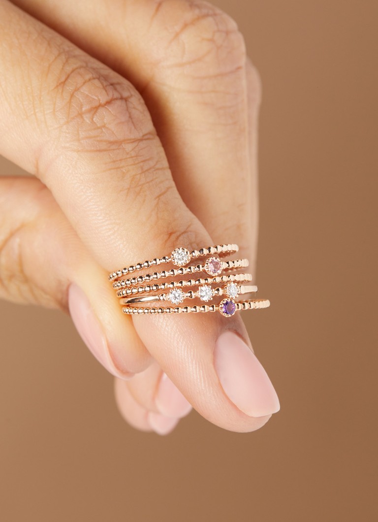Inel cu vârf de diamant din aur roz și turmalină Joy de 0,04 ct.