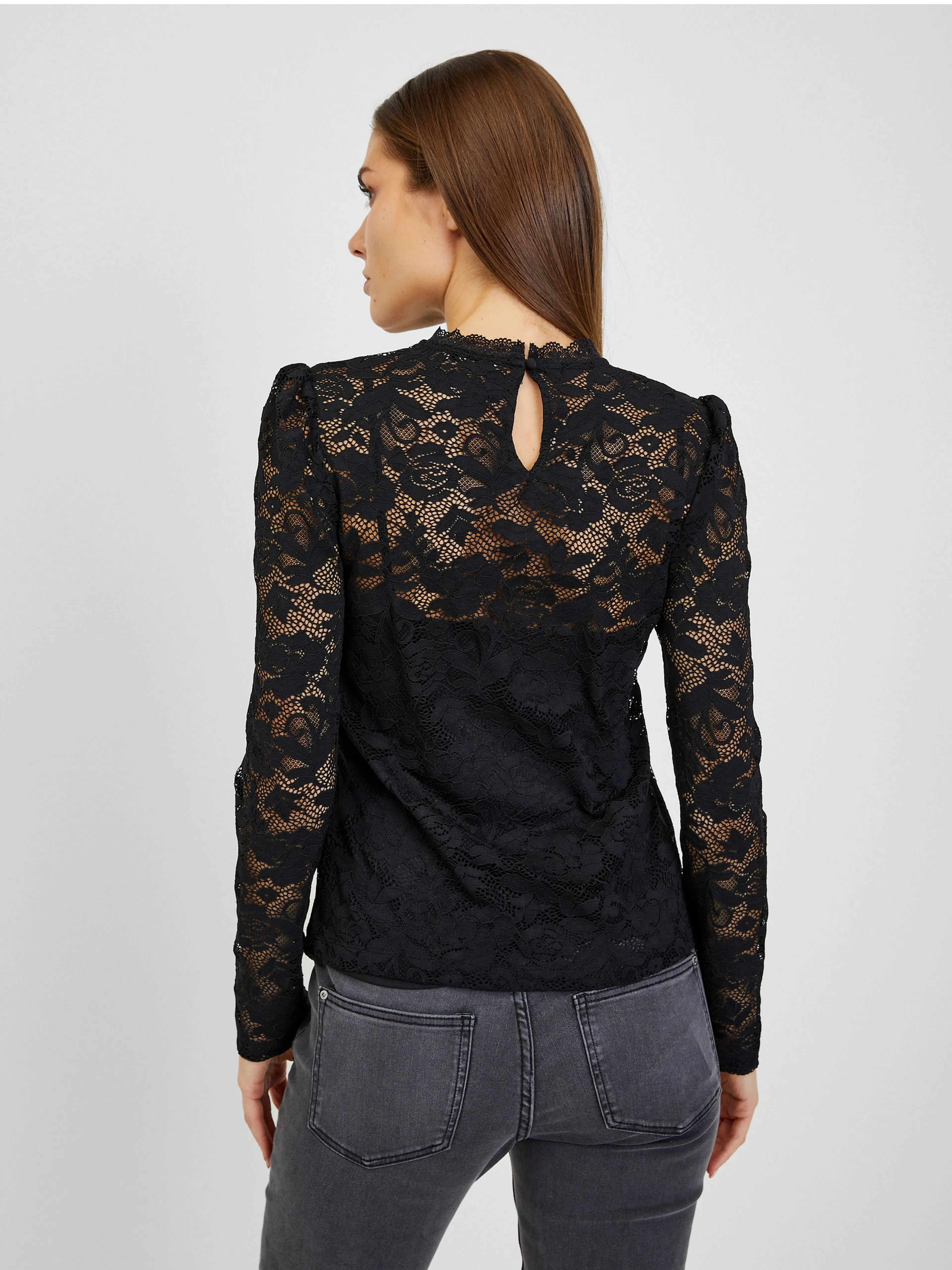 Schwarzes Damen T-Shirt mit Spitze ORSAY