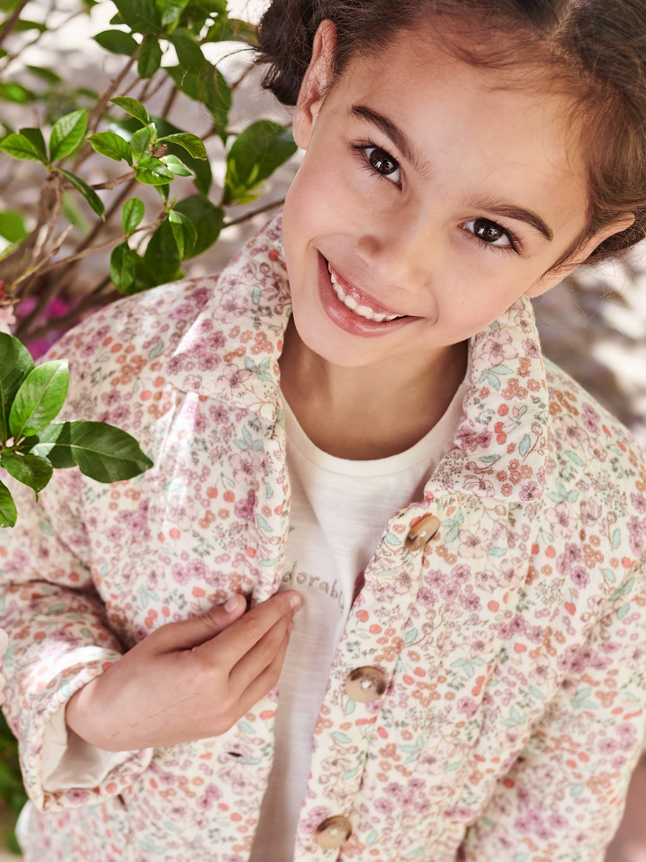 Veste matelassée imprimée fleurs fille écru