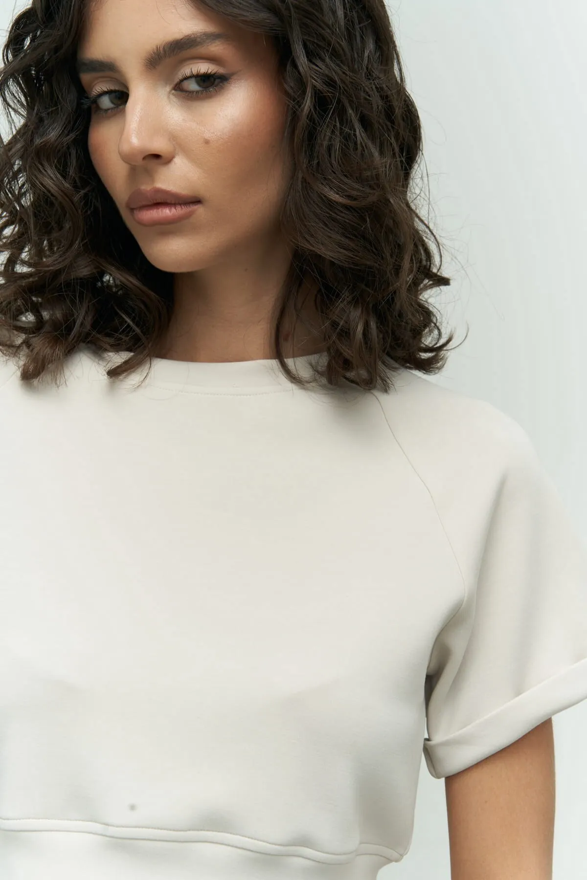 MAİ COLLECTİON  Paloma Beige Crop-Rock-Set