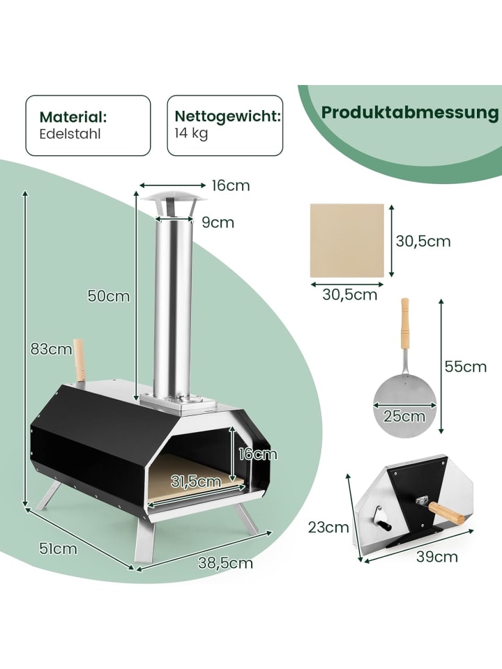 COSTWAY Outdoor Pizzaofen in Schwarz günstig kaufen onesize