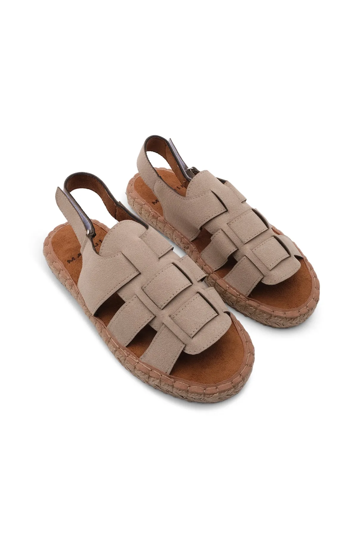 Marjin  Damen Alltagssandalen Strohsohle Klettverschluss Kunle Beige
