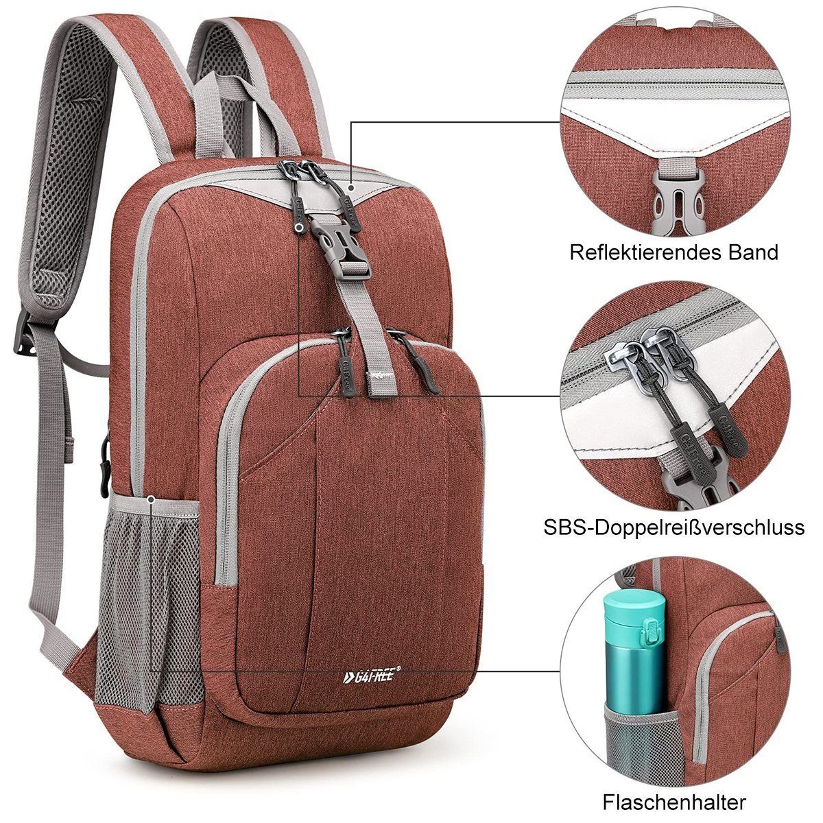 G4Free Wanderrucksack, 10L Mini Ultraleichter Tage-, Reise-Schulrucksack
