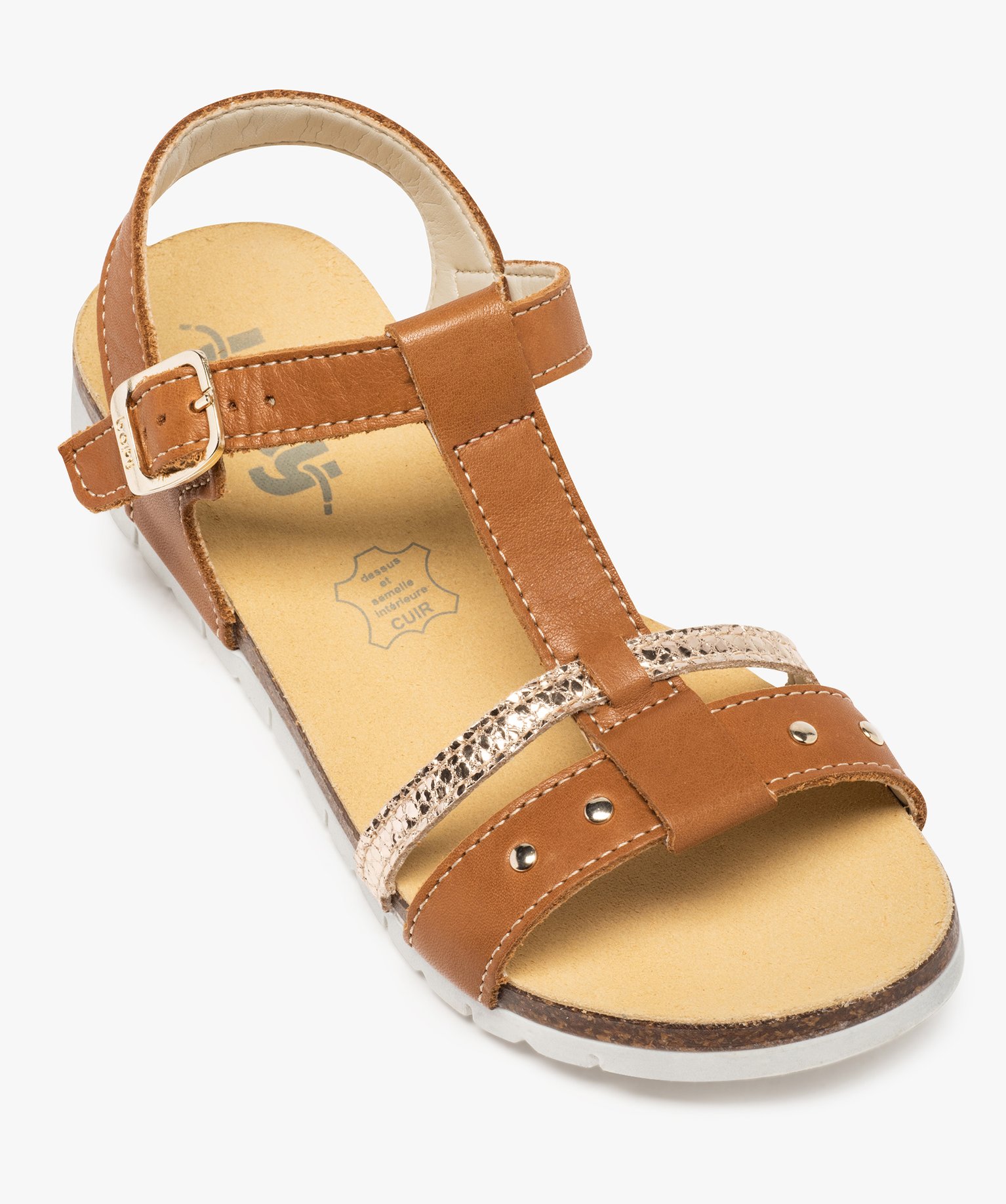 Sandales fille dessus cuir à semelle crantée - Bopy camel | GEMO